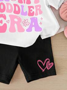SHEIN Baby Girl Casual Minimalist Short Sleeve Outfit Set, Suitable For Spring/Summer - Multicolor - View 4