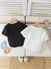 Young Boy Casual Simple Daily Round Neck Short Sleeve T-Shirt - Black - View 2