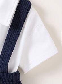 Bộ 2 áo thun trơn màu trắng đơn giản và dây đeo vỏ sò màu xanh navy thoải mái cho bé trai - trắng - Xem 3