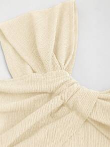 Sweetra Bộ 2 món: Áo crop top buộc cổ bất đối xứng và chân váy xếp ly xẻ tà - Màu be - Xem 5