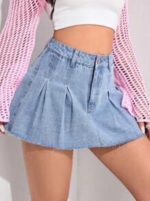 SHEIN PETITE Falda lápiz de mezclilla casual de moda para uso diario