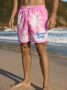 Manfinity KASUA Men's Coconut Tree Print Drawstring Waist Beach Shorts Men Swim Trunks - Multicolor - View 6
