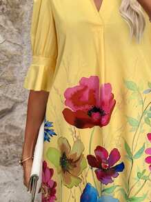SHEIN Clasi Floral Print Puff Sleeve Cut-Out Neck Casual Vacation Dress,Summer Dresses
Spring Clothes