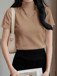 EMERY ROSE Áo thun cổ bẻ tay ngắn ôm vừa vặn, thời trang tối giản, mặc thường ngày - Màu Khaki - Xem 3