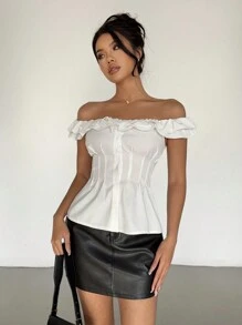 Chiquease Women's Off-Shoulder Ruffle Waist Casual Blouse - White - View 7