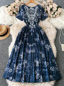 Mulvari Plus Size Simple Casual Everyday Dress - Navy Blue - View 2