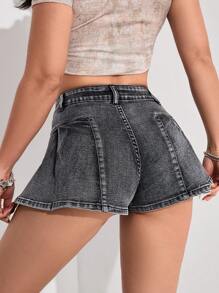 SHEIN EZwear 女士休闲洗水做旧牛仔短裤 - 灰色 - 查看 2