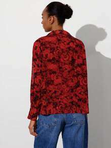 Aveloria Modichic Damen Langarm Rüschen V-Ausschnitt Vintage Muster Bluse - Verschiedenfarbig - Übersicht 5