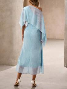 Rafferiza 女士长款优雅雪纺提花派对连衣裙 - 淺藍色 - 查看 2