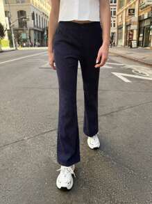 SHEIN EZwear Women's Casual Blue Corduroy Trousers - Blue - View 1