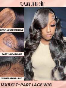 透明蕾絲小波浪 T型蕾絲前假髮人類頭髮蕾絲額葉閉合假髮帶前嬰兒頭髮預先拔毛自然髮際線假髮自然黑色顏色 - Natural Black - 查看 11