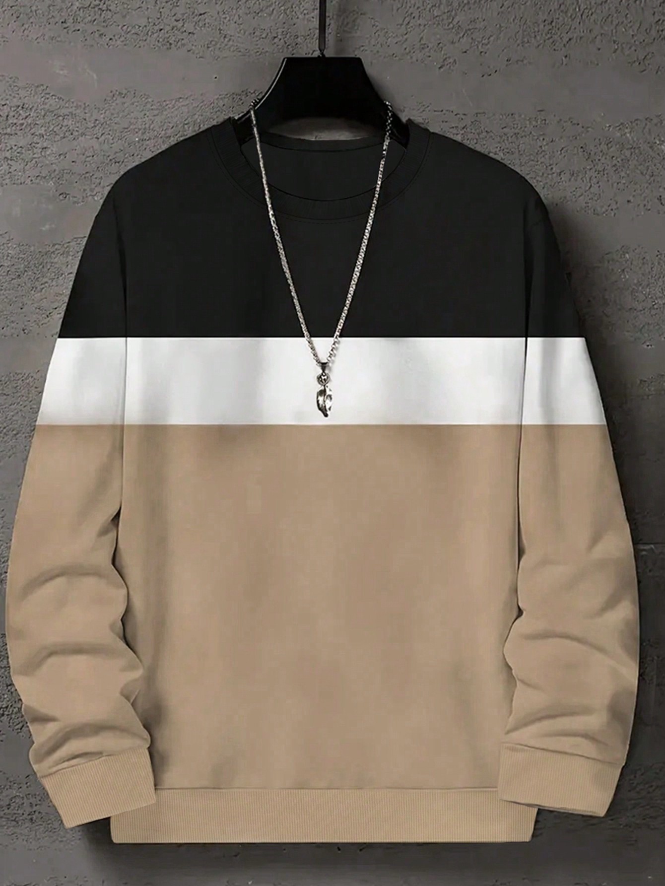 Manfinity Dauomo Men's Casual Color Block Round Neck Long Sleeve Sweatshirt, Autumn/Winter