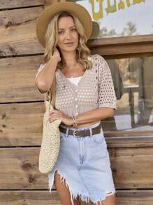 LanaWest New European And American Handmade Casual Fitted Knit Women Sweater, Fashion Knitted Cardigan For Spring/Summer Vacation - Multicolor - View 3