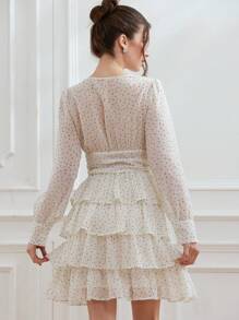 Aveloria Rosie 女士时尚随机印花长袖连衣裙度假装 - 白色 - 查看 2