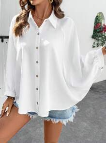 SHEIN LUNE Loose Bat Wing Women's Shirt, Minimalist & Fashionable Casual Everyday Wear - White - View 3
