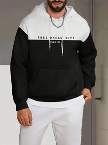 Manfinity Dauomo Sudadera con capucha y cordón de hombre con bloques de color, parches y estampado de letras