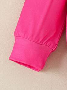 Babygirl Pink Long Sleeve Crew Neck Top And Elastic Waist Pants Set, Casual Sporty Style, Soft Fabric, Suitable For Spring And Autumn Outdoor Activities