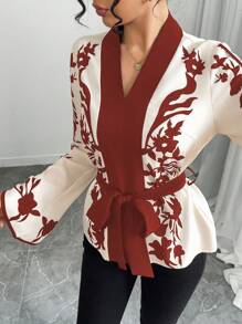 Chiquease Women's Elegant Blouse, Minimalist Fashion For Casual Everyday Wear - Red - View 4