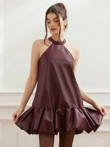 Aveloria Rosie PU Sleeveless Bud Mini Dress, Minimalist Fashion Casual Everyday Wear