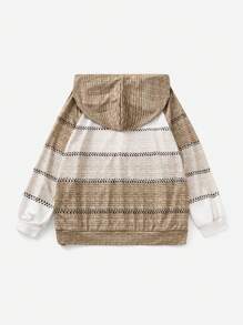 SHEIN LUNE Knitted Gradient Color Floral Pattern Zip-Up Hooded Cardigan Jacket Plus Size - Brown - View 2