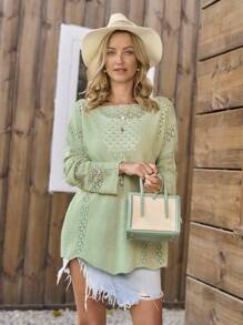 LanaWest New European And American Style Casual Loose Knitted Women Pullover Sweater, Fashion Handcraft Knitted Knitwear For Autumn/Winter Fall - Green - View 3