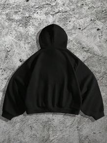 Forever 21 Men's Loose Casual Light Grey Hooded Pullover Sweatshirt With Curved Extra Loose Sleeves - Black - View 2