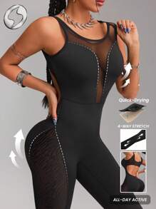 Innovista Women Activewear Backless Sports Jumpsuit, Breathable Mesh Cut Out & High Elastic Dry Fit Gym Jumpsuit, Butt-Lifting, Sculpting Shape Wear, Bodycon, Fitness Jumpsuit & Overall, Edgy & Unique Stylish Tracksuit, Yoga, Pilates, Running, Cardio, Strength, Cycle, Bike, Outdoor, Hike, Camping, Trail, Volleyball, Going Out, Dance, Athleisure, Music Festival, Party, Black, Spring, Valentine - Black - View 2