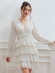 Aveloria Rosie 女士时尚随机印花长袖连衣裙度假装 - 白色 - 查看 6