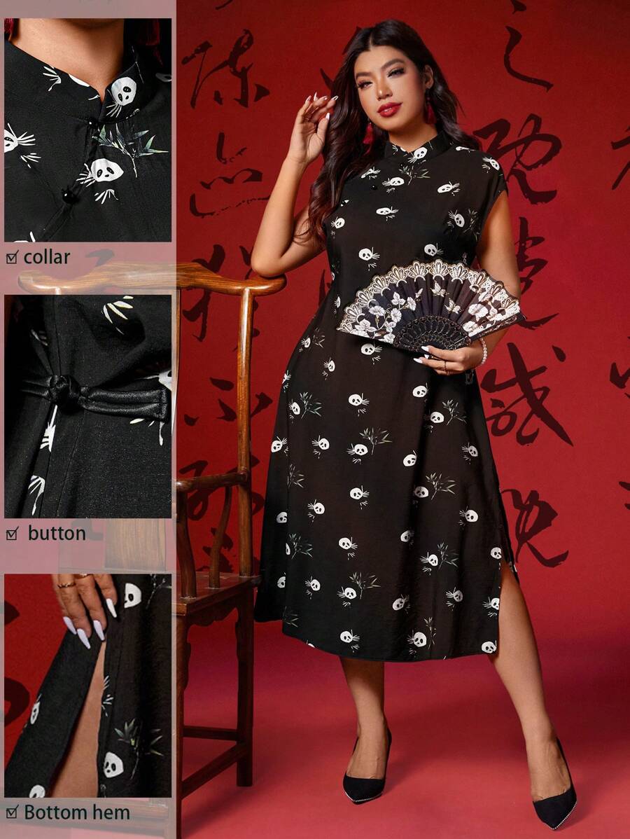 SHEIN Unity Plus Size Women Chinese New Year Chinese Style Qipao Cheongsam Dress - Red - View 1