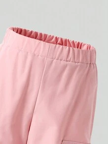 SHEIN 年轻女孩字母与蝴蝶印花短袖 T 恤和工装裤休闲 2 件套 - 粉色 - 查看 3