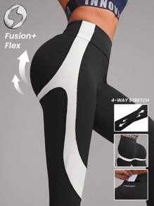 Innovista Women Activewear Foil Print Sports Leggings, Contrast Color Faux Leather & Metallic Shine Gym Bottom, High Waist Tummy Control Breathable Elastic Workout Outfits, Fitness Pants, Tummy Control Sculpting Shape Wear Yoga, Pilates, Running, Cardio, Strength, Outdoor, Hike, Camping, Trail, Volleyball, Going Out, Dance, Athleisure, Black & White, Y3K, Spring, Valentine,Mid Rise