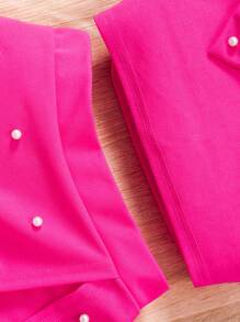 Tween Girl Bow Pearl Camisole Top And Pearl Skort Set - Hot Pink - View 4