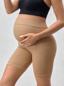 SHEIN Shorts casuales de maternidad, de unicolor, minimalistas y de moda para uso diario