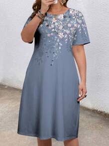 Mellowie Plus Size Casual Elegant Ombre Floral Print Maxi Dress, Suitable For Spring/Summer - Purple - View 4