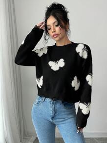 Chiquease 女士时尚圆领毛衣，下摆设计独特，时尚