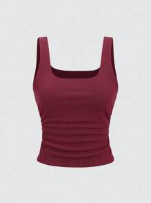 SHEIN Unity Y2K 纹理闪亮面料性感休闲吊带背心 - 酒紅色 - 查看 1