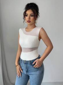 SHEIN Unity Atasan Camisole Rajut Mewah Model Slim Fit Seksi Terbaru untuk Wanita, Musim Gugur/Dingin - Putih - View 6