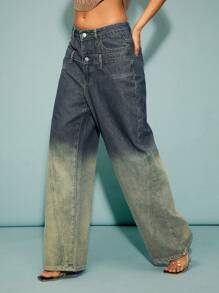 Denimoi 女式休闲水洗渐变双腰带牛仔裤