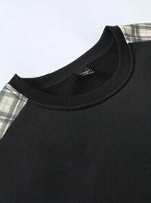 Manfinity Hypemode Men's Contrast Plaid Sweatshirt And Sweatpants Set, For Tennis - Black - View 3