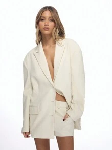 MISSGUIDED 豪华超大设计师西装外套专业商务套装夹克单扣办公装经典量身定制现代职业工作服春秋时尚 - 杏色 - 查看 1