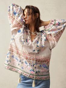 Bohemela Boho Embroidered Loose Women's Blouse - Pink - View 5