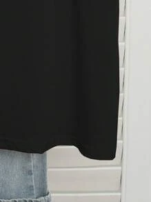 INAWLY 大码女式圆领夏季 T 恤，带口号图案 - 黑色 - 查看 4