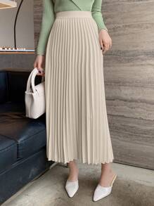 DAZY Elegant Solid Pleated Ladies' A-Line Skirt, Spring/Summer - Apricot - View 5