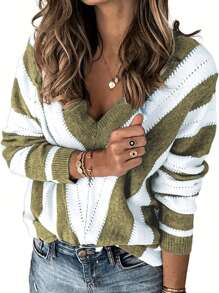 SHEIN LUNE Nuevo suéter suelto y sexy con cuello en V casual para mujer, otoño/invierno
