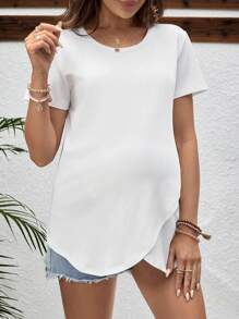 SHEIN 孕妇休闲纯色短袖裹身哺乳 T 恤