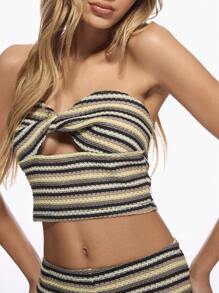 MISSGUIDED 条纹钩针两件套 短款上衣 喇叭裤套装 节日海滩 夏季波西米亚风套装 喇叭裤套装 - 彩色 - 查看 4