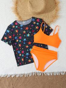 Tween Girls' Minimalist Casual Everyday Swimwear Set - Yellow - View 3