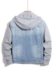 Manfinity Hypemode Chaqueta vaquera casual con capucha y botón único para hombre, de color contrastante