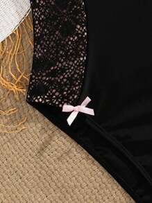 Women's Solid Color One-Piece Swimsuit With Ribbon Bow Decor, Waist Splicing Textured Fabric, Adjustable Spaghetti Straps, Underwire, For Summer Beach Vacation