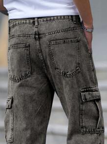 Manfinity Homme 男士休闲宽松工装牛仔裤，带口袋 - 淺灰色 - 查看 7